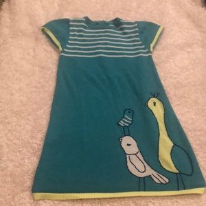 Gymboree dress teal and bright yellow, bird design